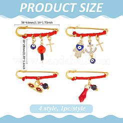 鉄製ブローチ4個  合金、アクリル、ガラス、真鍮のペンダント付き  ゴールドカラー  34~44mm&nbsp;JEWB-PH01282