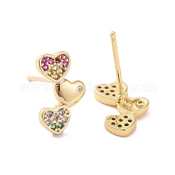 Left and Right Colorful Rhinestone Triple Heart Stud Earrings&nbsp;EJEW-M209-10G-A