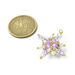 ガラスシードビーズのテトラプテラペンダント  ジャンプリングとガラスパールラウンドビーズ付き  ライラック  31x31x13mm  穴：2.5mm&nbsp;PALLOY-MZ00533-02