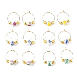 Handmade Flower Printed Porcelain Ceramic Earrings&nbsp;EJEW-JE07440