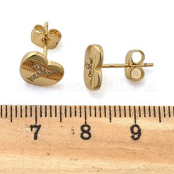 ラックメッキ真鍮マイクロパヴェクリアキュービックジルコニアスタッドピアス  ハート  文字t  8.5x9.5mm&nbsp;EJEW-K299-01G-T