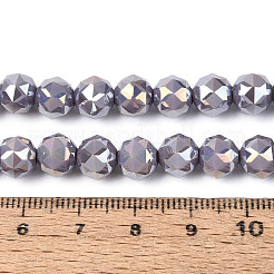 ABカラーメッキ不透明ガラスラウンドビーズ連売り  多面カット  濃いグレー  7.5~8.5x7~7.5mm  穴：1.2~1.6mm  約25~26個/連  6.89~7.48''（17.5~19センチメートル）&nbsp;EGLA-T029-8mm-12A-02