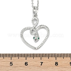 Brass Micro Pave Clear Cubic Zirconia Heart Snake Pendants Necklaces&nbsp;LS-NJEW-K280-04P