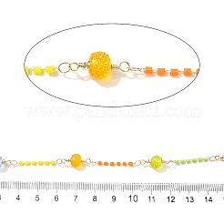 Brass Hexagonal Column Glass Seaded Beaded & Resin Round Beaded Link Chains&nbsp;CHC-G026-01C