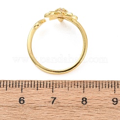 女性用真鍮マイクロパヴェキュービックジルコニアカフオープンリング  花  ゴールドカラー  10.5mm  内径：17mm&nbsp;RJEW-K261-12G