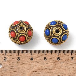 手作りのインドネシアビーズ  真鍮と樹脂を使用  ラウンド  ゴールドカラー  カラフル  16.5x18.5mm  穴：1.6mm&nbsp;PY-CBAE318-03A