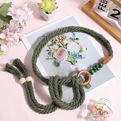 ハンドメイド織りコットンタイノットウエストチェーンベルト、女性用ドレス用2個  濃い緑  1400x10mm&nbsp;AJEW-CP0010-57