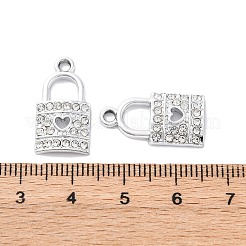 亜鉛合金チャーム  クリスタルラインストーン付き  ハートの南京錠  プラチナ  20.5x11x2.5mm  穴：2mm&nbsp;X1-ALRI-TAC0003-26B
