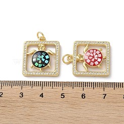 真鍮マイクロパヴェクリアキュービックジルコニアペンダント  カドミウムフリー＆鉛フリー  エナメル  貝殻と丸カン  18KGP本金メッキ  亀のいる広場  ミックスカラー  21x18x3mm  穴：3.6mm&nbsp;KK-C045-19G