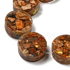 天然の染色されたインペリアルジャスパーと樹脂ビーズの連売り  フラットラウンド  チョコレート  16x5.5~7mm  穴：1.2mm  約11個/連  6.93インチ（17.6cm）&nbsp;G-G083-E04-01