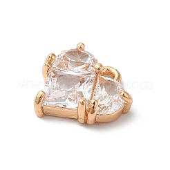 真鍮製チャーム  ガラスと  ハート  ゴールドカラー  透明  12.5x12x4mm  穴：1.4mm&nbsp;KK-C062-052G-02