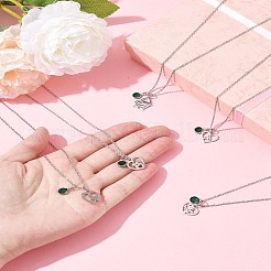 バレンタインデー 304 ステンレススチール & グリーンガラス ドルフィン ハート ペンダント アズキチェーン ネックレス 女性用  ステンレス鋼色  17.72インチ（45cm）&nbsp;NJEW-FS00014-03