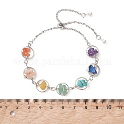 Chakra Brass Ring Link & Natural & Synthetic Mixed Gemstone Chips Beads Link Bracelets&nbsp;BJEW-TA00717-02