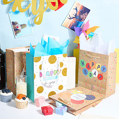 4Pcs 4 Colors Birthday Theme Printed Rectangle Paper Bags with Ribbon Handle&nbsp;ABAG-SP0001-19