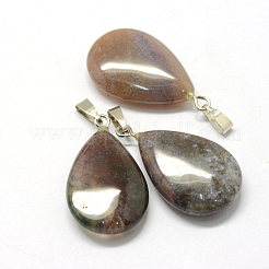 ティアドロップナチュラルインディアン瑪瑙ペンダント  プラチナトーンの真鍮パーツ  25~29x16~17x5~6mm  穴：2x7mm&nbsp;G-Q368-02