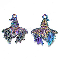 合金ビッグサイズペンダントトップ  カドミウムフリー＆鉛フリー  魔女  虹色  58x48x3.5mm  穴：5mm&nbsp;PALLOY-N156-039-RS