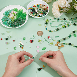 DIYジュエリー作成キット  鉄線グリンプワイヤーを含む  人工苔岩  合金ペンダント  樹脂チャーム  ガラスビーズ  ミックスカラー  18x14x5mm  穴：1.8mm&nbsp;DIY-PH0035-32