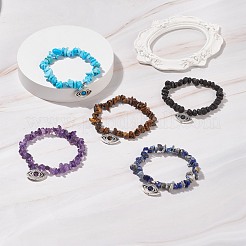 女性のための合金馬の目と宝石チップ ビーズ ストレッチ ブレスレット  内径：2インチ（5cm）&nbsp;BJEW-JB08602