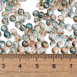 透明色ガラスラウンドビーズ  グリッターパウダー付き  丸い穴  ティール  4x3mm  穴：1.4mm  約4500個/ポンド&nbsp;SEED-F006-05A-10