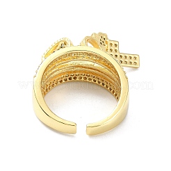 Rack Plating Brass Micro Pave Cubic Zirconia Open Cuff Rings&nbsp;RJEW-C076-08B-G