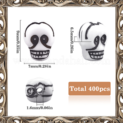 ハロウィン樹脂ビーズ400個  スカル  ホワイト  9x7x6.5mm  穴：1.6mm&nbsp;FIND-SC0011-65