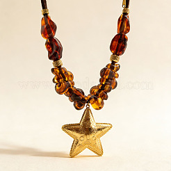Ocean 304 Stainless Steel Starfish Pendant Resin Imitation Amber Beaded Necklaces for Women&nbsp;WG07ED7-01