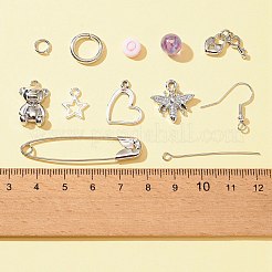 DIY安全ピンブローチイヤリング作成キット  鉄製の安全ピンとピアスフックを含む  ハート＆スター＆ビー合金ペンダント  アクリル文字ビーズ  ミックスカラー&nbsp;DIY-FS0004-32