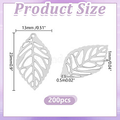 200 個の鉄フィリグリーペンダント  葉  プラチナ  23x13x1mm  穴：0.5mm&nbsp;IFIN-HY0001-12