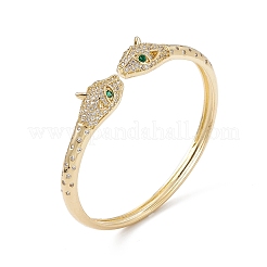Green & Clear Cubic Zirconia Snake Open Cuff Bangles&nbsp;BJEW-A131-01G