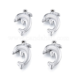 変色しない304ステンレススチールペンダント  イルカのチャーム  ステンレス鋼色  22.5x14x3mm  穴：1.6mm&nbsp;LS-STAS-B027-09P