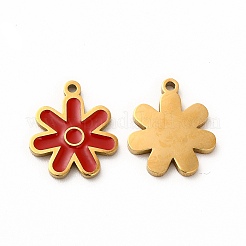 イオンプレーティング（IP）304ステンレススチールチャーム  エナメル  花  ミックスカラー  14x12x1mm  穴：1.2mm&nbsp;STAS-F291-07G