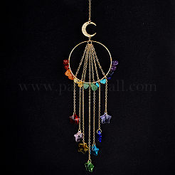 Chakra Natural & Synthetic Gemstone Chips & Brass Ring Hanging Suncatchers&nbsp;HJEW-BM00074