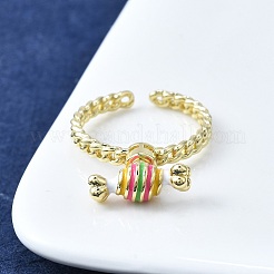 Brass Enamel Open Cuff Rings for Women&nbsp;RJEW-F179-08G-01