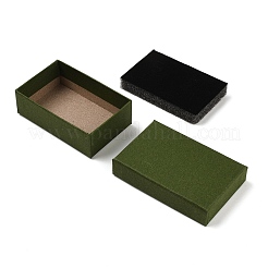 スポンジ付き厚紙紙製ジュエリー収納ボックス  ギフトパッケージ用品  長方形  ダークオリーブグリーン  8x5.2x2.7cm&nbsp;CON-P023-01C-01