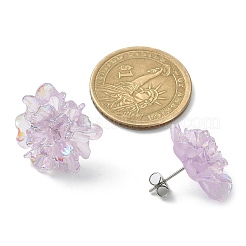 304ステンレススチールピン付き樹脂フラワースタッドピアス  ライラック  23x21mm&nbsp;EJEW-JE05359-01