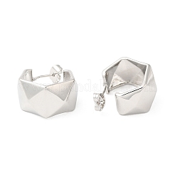 真鍮ファセットラウンドスタッドピアス  女性用ハーフフープピアス  プラチナ  20x20mm&nbsp;EJEW-K248-05P