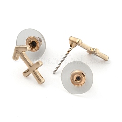 12つの星座/星座合金スタッドピアス  耳ナッツ  ゴールドカラー  射手座  12x13x1.5mm  ピン：0.6mm&nbsp;EJEW-B025-01G-L