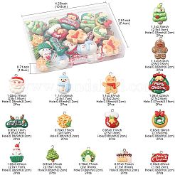 30 個 15 スタイルのクリスマス不透明樹脂ペンダント  プラチナ鉄ループ付き  混合図形  ミックスカラー  15~28x17~28x6.5~10mm  穴：2mm  2個/スタイル&nbsp;CRES-FS0001-33