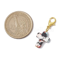 合成ターコイズクロスペンダント装飾  バッグ飾り用の合金製ロブスター クロー クラスプ チャーム  ゴールドカラー  32mm  7個/セット&nbsp;HJEW-JM02570