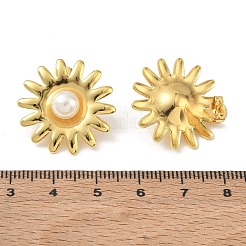 304ステンレススチールスタッドピアス  花  アブソリュートプラスチック模造パール  ゴールドカラー  23x23mm&nbsp;SA-CBA46AF-11G