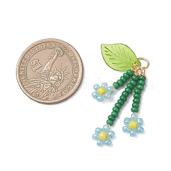 ガラスシードビーズの花のペンダント  アクリルと  空色  39mm  丸カン：6x0.7ミリ  内径：4.5mm&nbsp;PALLOY-MZ01194-01