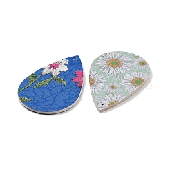 PUレザービッグペンダント  花模様の涙  ミックスカラー  55x35x2mm  穴：2mm&nbsp;FIND-T058-B-M