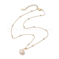 Round Natural Freshwater Pearl Copper Wire Wrapped Pendant Necklaces&nbsp;NJEW-JN04947-03