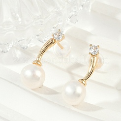 Round Brass Clear Cubic Zirconia Stud Earrings&nbsp;KK-D301-17G