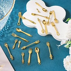 20個の合金ペンダント  フォーク＆スプーン  ゴールドカラー  19~57.5x5~12.5x3~5mm  穴：1~4mm&nbsp;FIND-TA0008-82