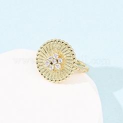 Adjustable Brass Micro Pave Cubic Zirconia Cuff Rings for Women&nbsp;RJEW-B139-07G-01