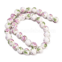 Handmade Flower Printed Porcelain Ceramic Beads Strands&nbsp;PORC-M007-10mm-07