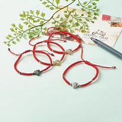 女性のためのヒョウ真鍮マイクロパヴェキュービックジルコニア編組ビーズブレスレット  レッド  ミックスカラー  内径：2-1/4~3.74インチ（5.6~9.5cm）&nbsp;BJEW-JB06981