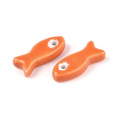 ハンドメイドの磁器セラミックビーズ  魚  光沢釉の磁器  ダークオレンジ  24~25x10x6mm  穴：2mm&nbsp;PORC-T134-01C