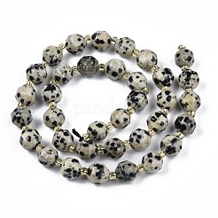 天然石ダルメシアンジャスパービーズ連売り  シードビーズで  ファセットバイコーンバレルドラム  7~8x7~8mm  穴：1mm  約35~38個/連  13.82インチ〜14.84インチ（35.1~37.7cm）&nbsp;G-N326-100-02